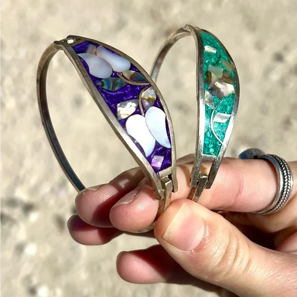 Turquoise Mexican Vintage Sterling Silver Cuff Bracelet 7” - Picture 12 of 12